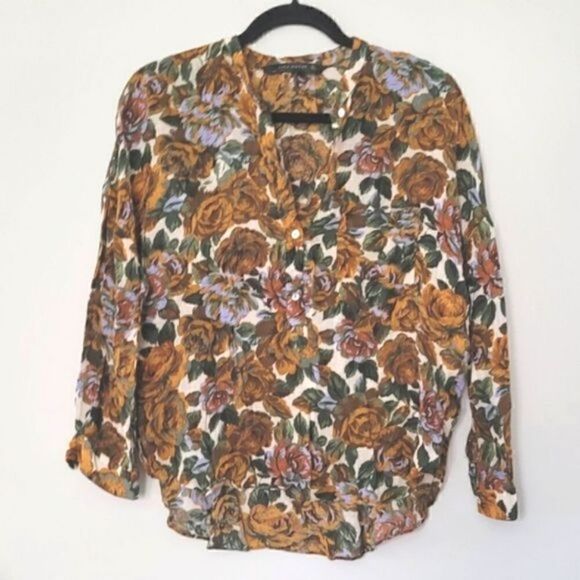 Zara floral 3/4 button 🔥down top size Small - Picture 1 of 8